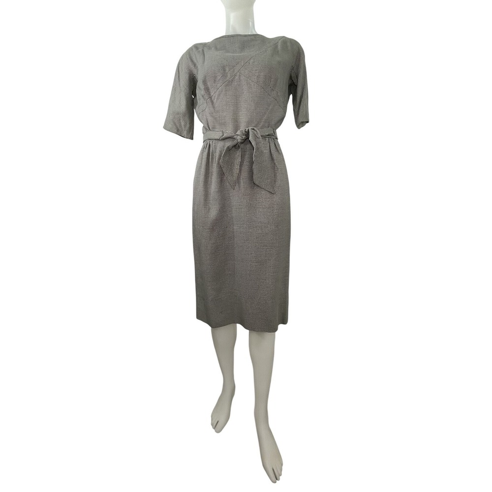 VTG 60s Houndstooth Sheath Dress Mad Men Herman Marcus Waist 26 (READ